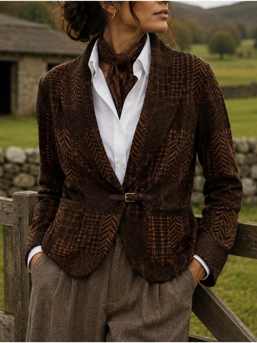 Ralph Lauren Vintage Brown Patchwork Heritage Blazer Jacket Leather Buckle L